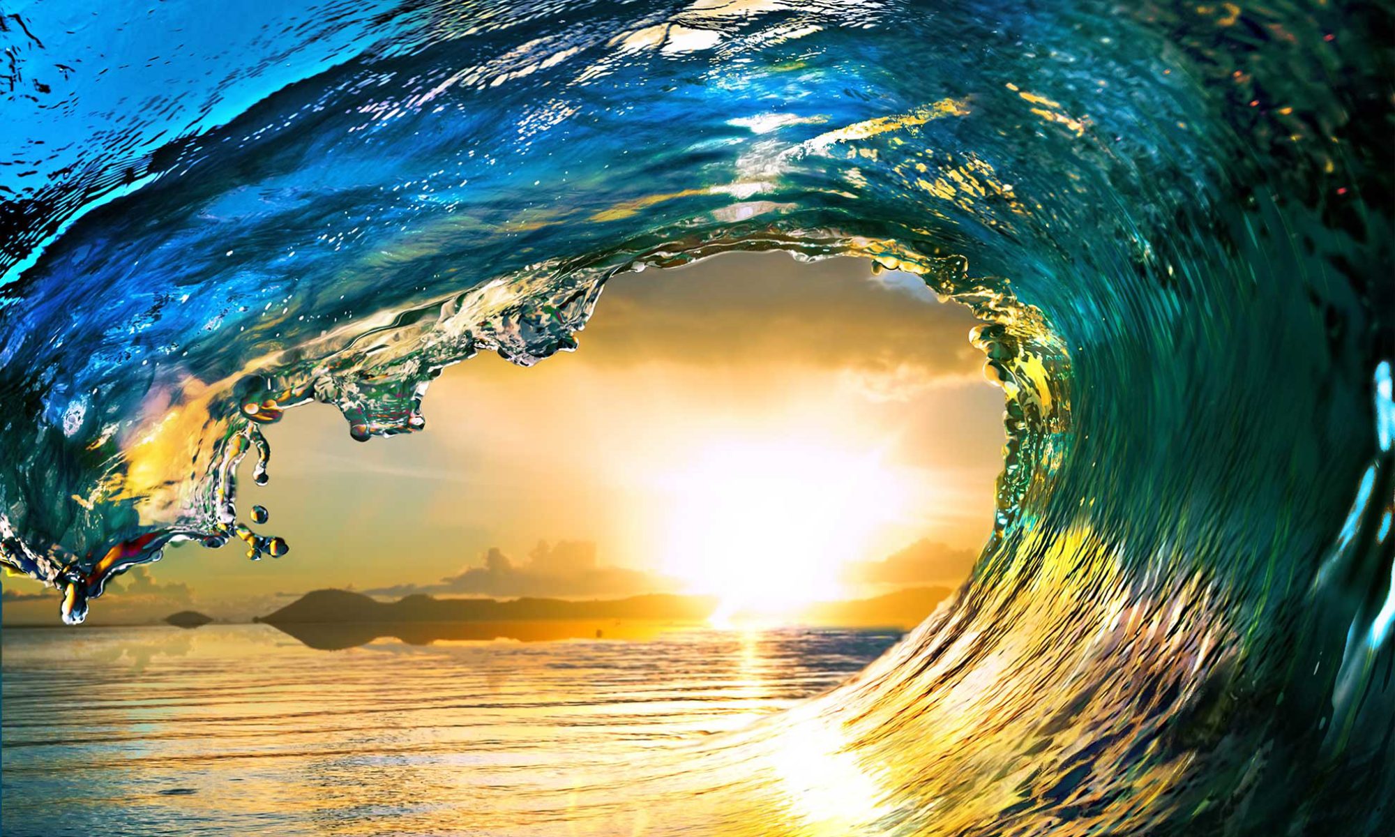 wave and sunset image